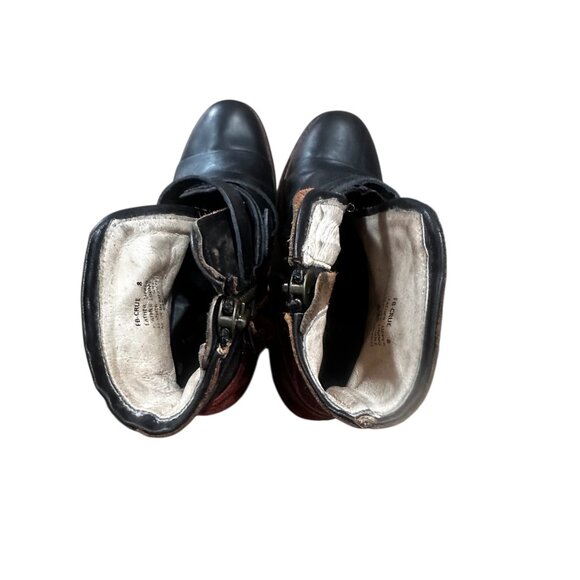 FreeBird Crue Leather Backlace Boots Women 8 Black Buckle Moto Western Rockstar - Picture 14 of 16